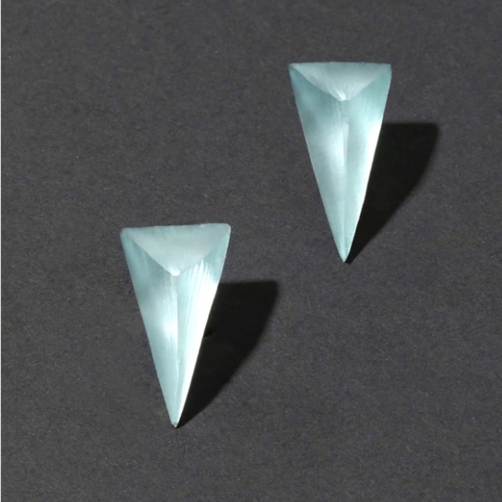 ALEXIS BITTAR NWT Grey Blue Hand Carved Painted Lucite Pyramid Post Earrings